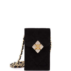Chanel Diamond Lock CC Phone Holder with Chain Quilted Velvet with Crystals